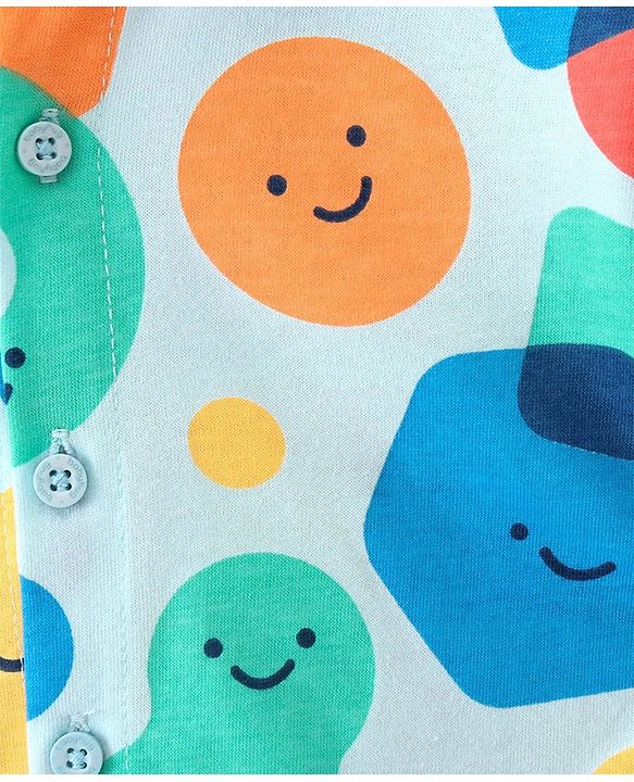Babyhug 100% Cotton Knit Half Sleeves Shirt Shapes Print - Light Blue