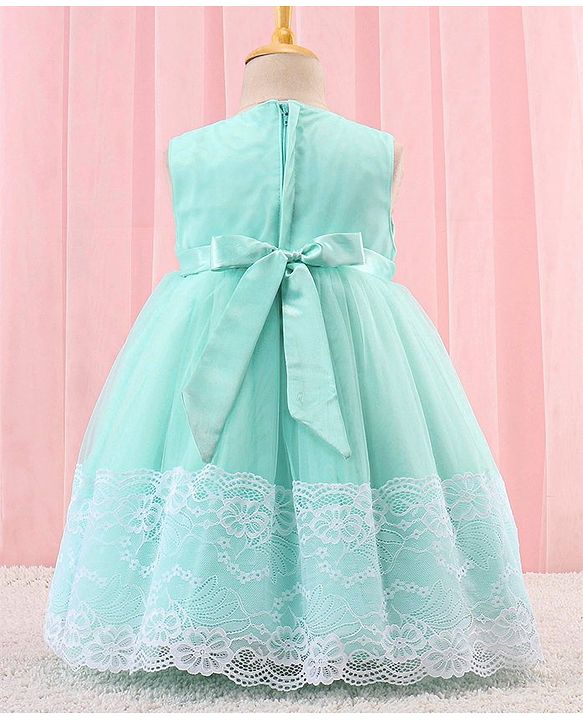 Babyhug Sleeveless Lace Party Frock with Bow - Mint Blue