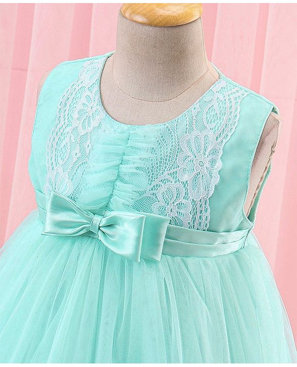 Babyhug Sleeveless Lace Party Frock with Bow - Mint Blue