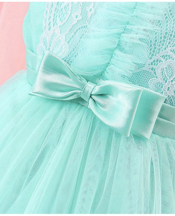 Babyhug Sleeveless Lace Party Frock with Bow - Mint Blue