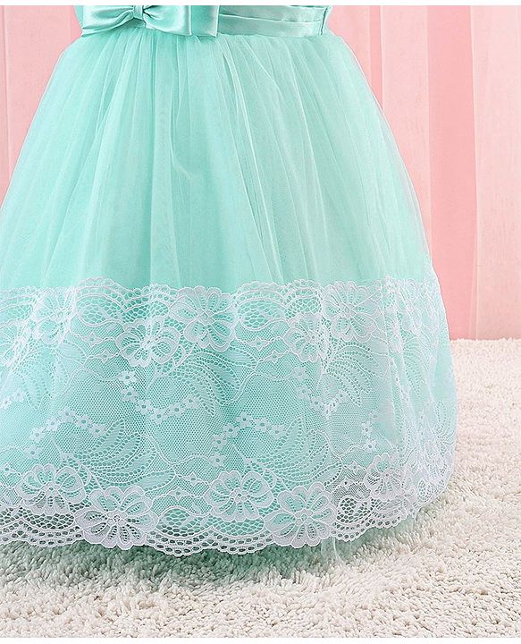 Babyhug Sleeveless Lace Party Frock with Bow - Mint Blue