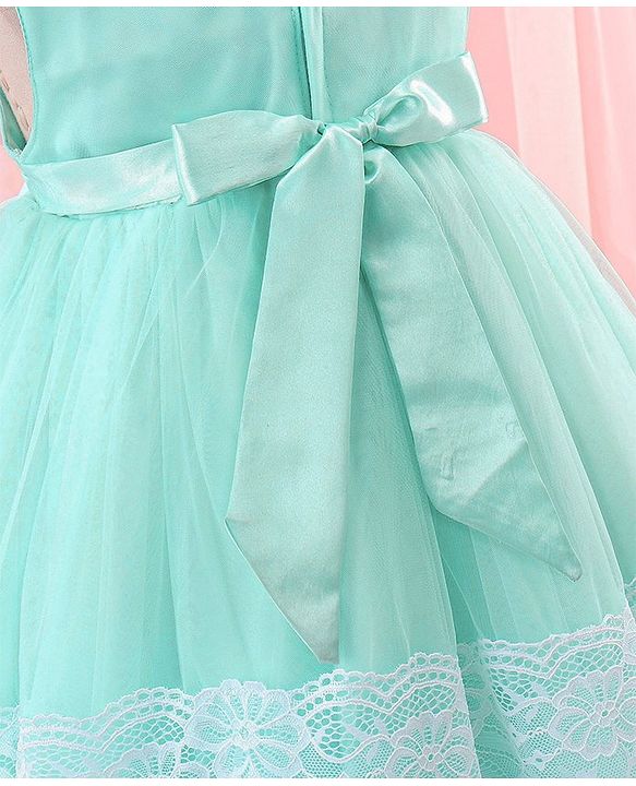 Babyhug Sleeveless Lace Party Frock with Bow - Mint Blue
