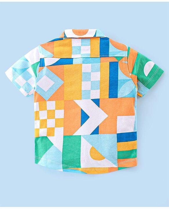 Babyhug 100% Cotton Knit Half Sleeve Regular Collar Shirt Abstract Print - Multicolour
