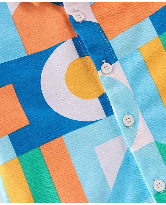 Babyhug 100% Cotton Knit Half Sleeve Regular Collar Shirt Abstract Print - Multicolour