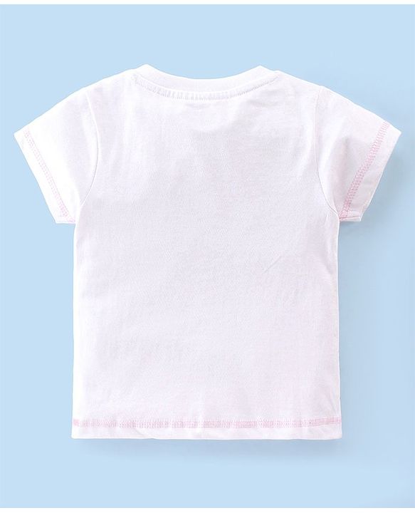 Babyhug Single Jersey Knit Half Sleeves Night Suit with Bunny Print & Patch - White & Grey