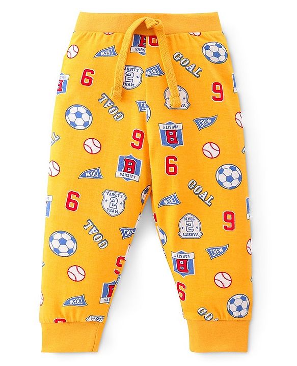 Babyhug Cotton Full Length Lounge Pants Football Print Pack of 2 - Blue & Yellow