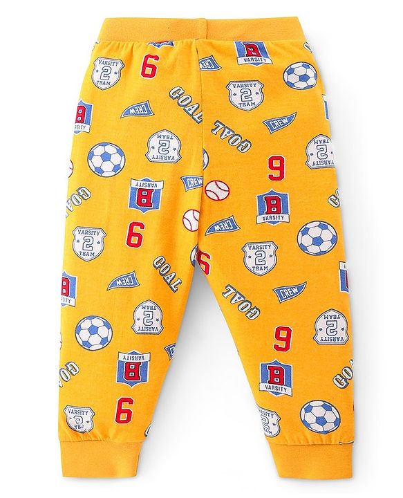 Babyhug Cotton Full Length Lounge Pants Football Print Pack of 2 - Blue & Yellow