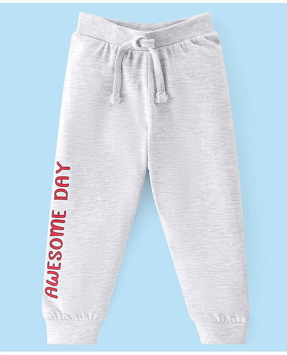 Babyhug Cotton Knit Full Length Lounge Pant With Panda & Hippo Print Pack Of 2 - Grey & Red