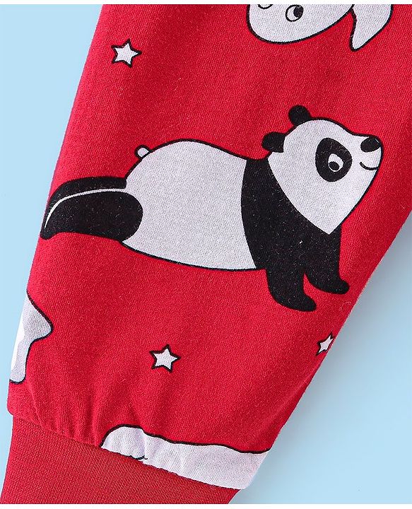 Babyhug Cotton Knit Full Length Lounge Pant With Panda & Hippo Print Pack Of 2 - Grey & Red