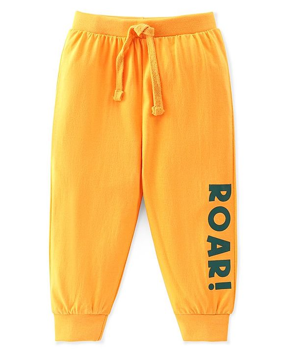Babyhug Cotton Jersey Knit Full Length Lounge Pants Dino Printed Pack of 2 - Green & Yellow