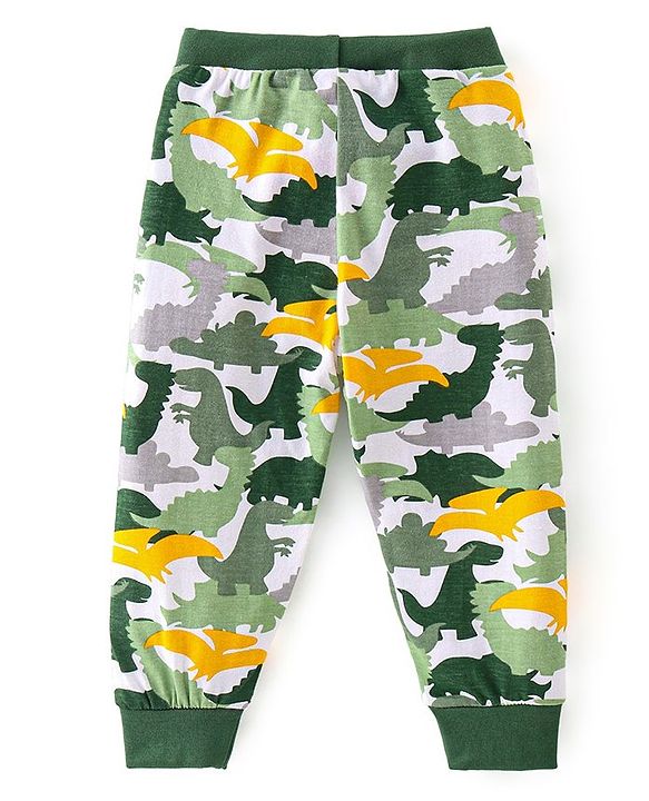 Babyhug Cotton Jersey Knit Full Length Lounge Pants Dino Printed Pack of 2 - Green & Yellow