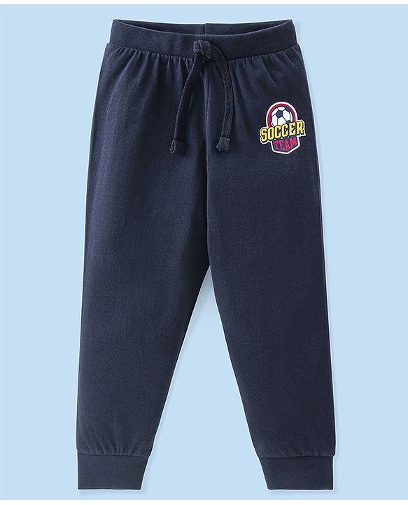 Babyhug Cotton Jersey Knit Full Length Lounge Pants Star Printed Pack of 2 - Grey & Navy Blue
