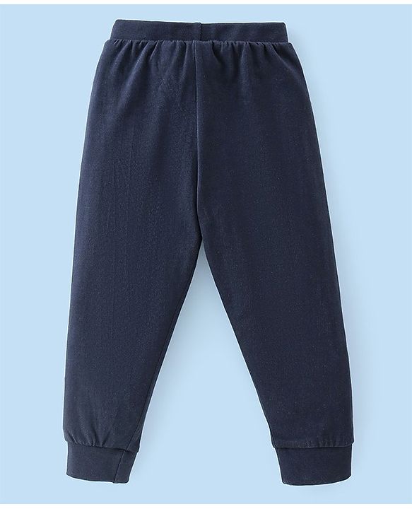 Babyhug Cotton Jersey Knit Full Length Lounge Pants Star Printed Pack of 2 - Grey & Navy Blue