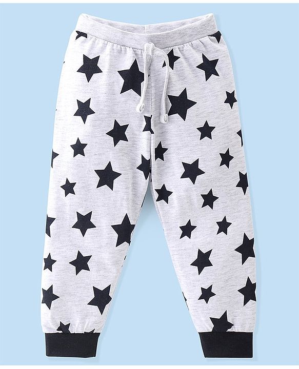 Babyhug Cotton Jersey Knit Full Length Lounge Pants Star Printed Pack of 2 - Grey & Navy Blue