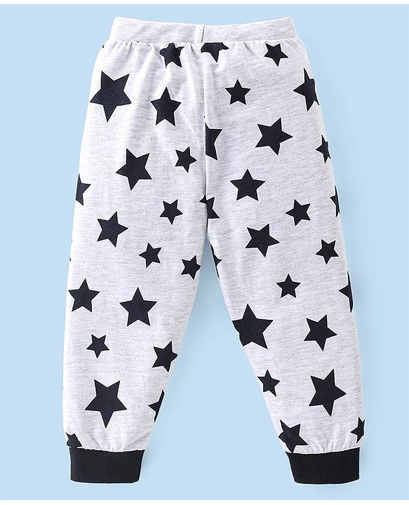 Babyhug Cotton Jersey Knit Full Length Lounge Pants Star Printed Pack of 2 - Grey & Navy Blue