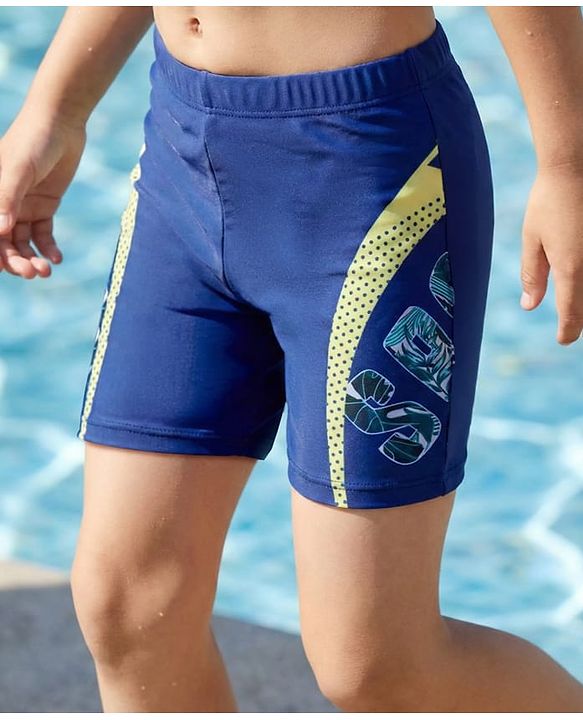 Pine Kids Swimming Trunks with Text Print-  Navy Blue