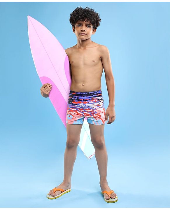 Pine Active Text Print Swimming Trunk - Multicolor