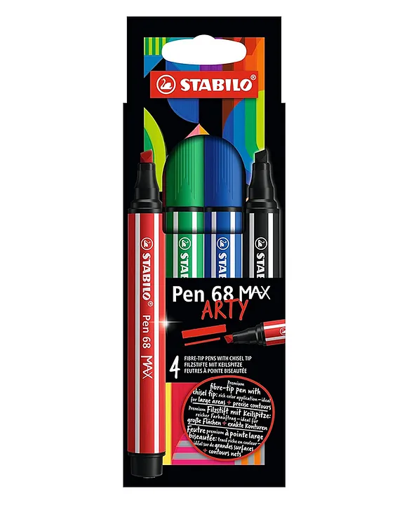 STABILO ARTY Premium FibreTip Pen with Chisel Tip Pack of 4 Assorted Colours  Online in India, Buy at Best Price from  - 15397626