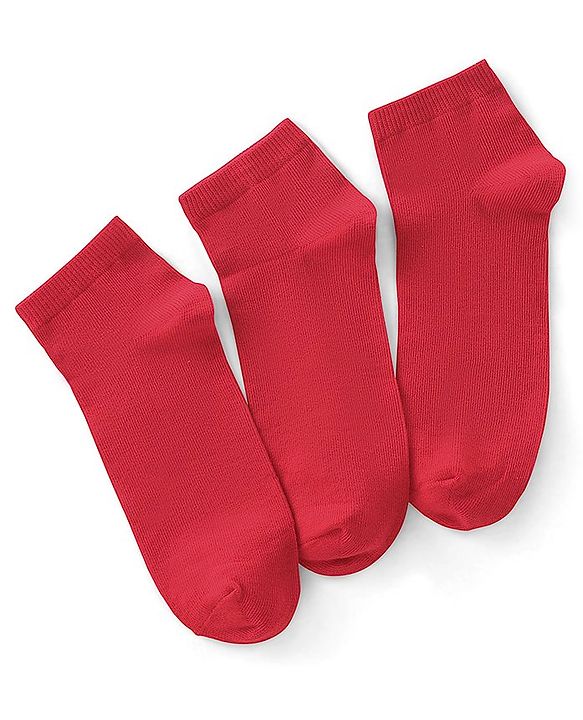 Pine Kids Cotton Blend Knit Low Ankle Length Solid Color School Socks Set Pack of 3 - Red