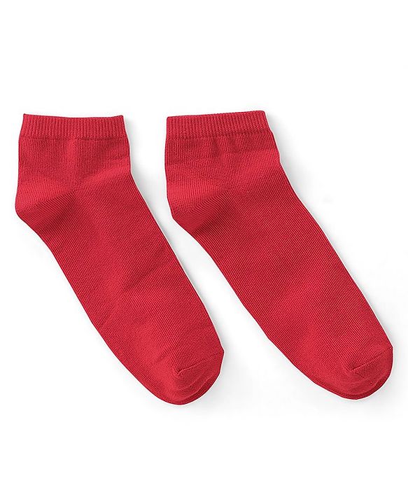 Pine Kids Cotton Blend Knit Low Ankle Length Solid Color School Socks Set Pack of 3 - Red