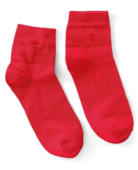 Pine Kids Cotton Blend Knit Ankle Length Solid Color School Socks Set Pack of 3 - Red