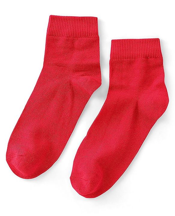 Pine Kids Cotton Blend Knit Ankle Length Solid Color School Socks Set Pack of 3 - Red