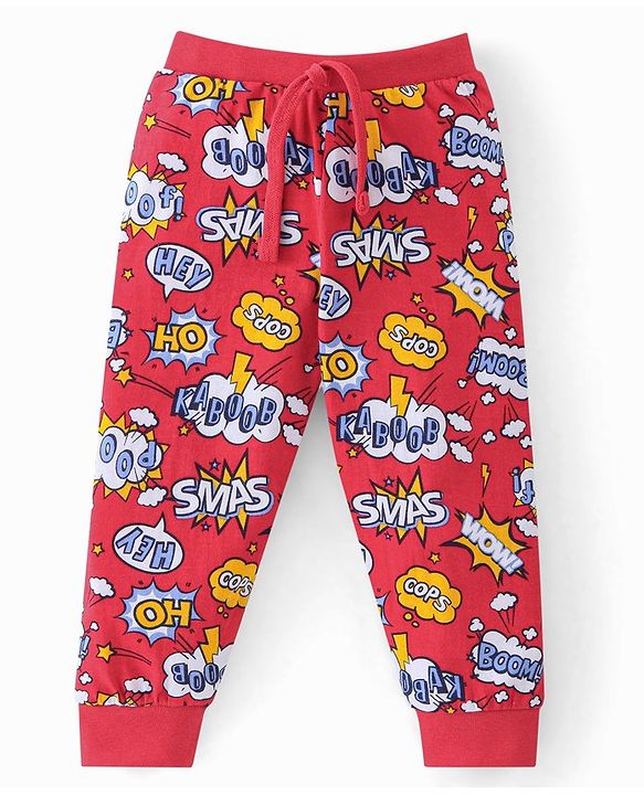 Babyhug Cotton Full Length Lounge Pants Text Print Pack of 2 - Blue & Red