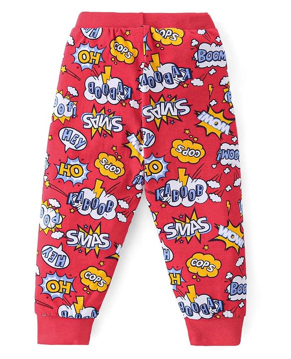 Babyhug Cotton Full Length Lounge Pants Text Print Pack of 2 - Blue & Red