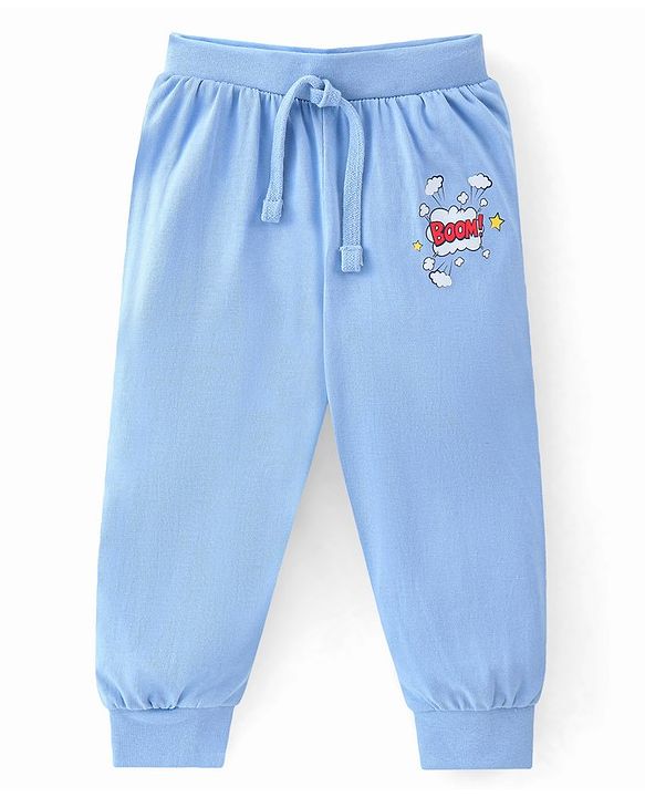 Babyhug Cotton Full Length Lounge Pants Text Print Pack of 2 - Blue & Red