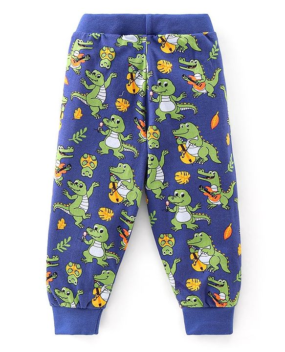 Babyhug Cotton Jersey Knit Full Length Lounge Pants Dino Printed Pack of 2 - Green & Blue