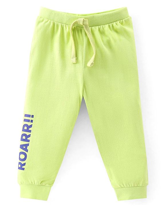 Babyhug Cotton Jersey Knit Full Length Lounge Pants Dino Printed Pack of 2 - Green & Blue