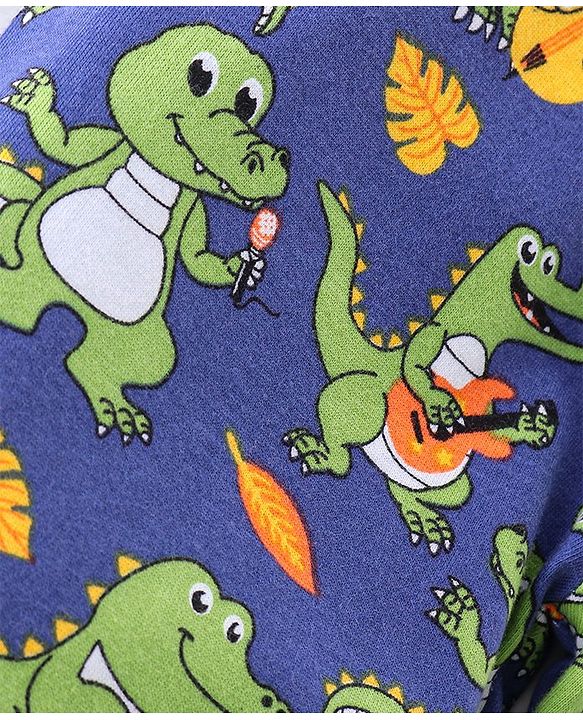 Babyhug Cotton Jersey Knit Full Length Lounge Pants Dino Printed Pack of 2 - Green & Blue