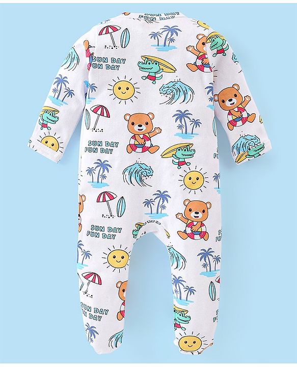 BABYHUG FULL SLEEVES SLEEPSUIT UNISEX WHITE AOP 9-12 month
