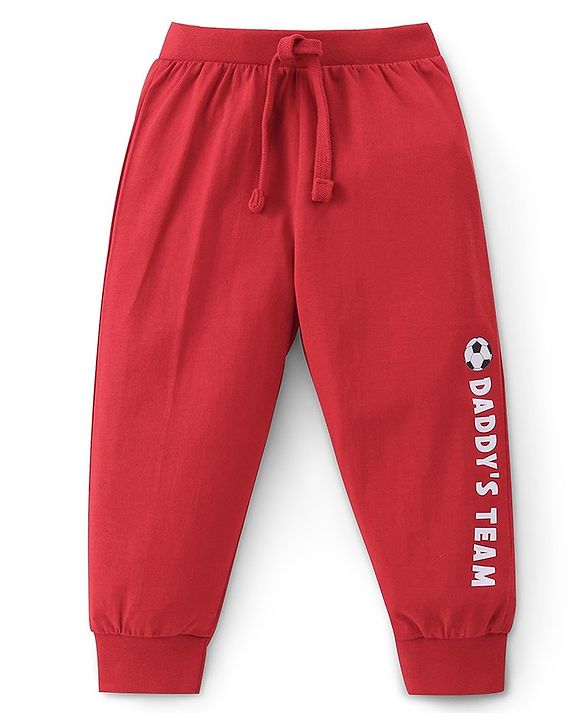 Babyhug Cotton Full Length Lounge Pant Text Printed Pack of 2 - Red & Blue