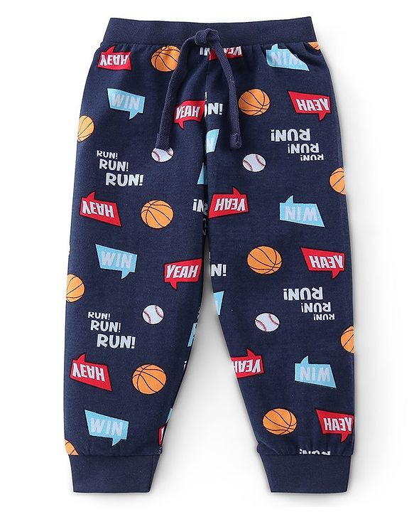 Babyhug Cotton Full Length Lounge Pant Text Printed Pack of 2 - Red & Blue