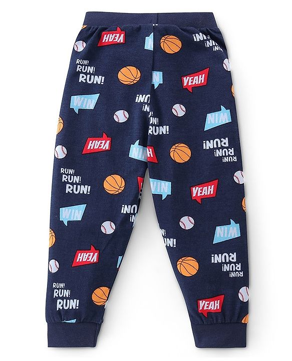 Babyhug Cotton Full Length Lounge Pant Text Printed Pack of 2 - Red & Blue