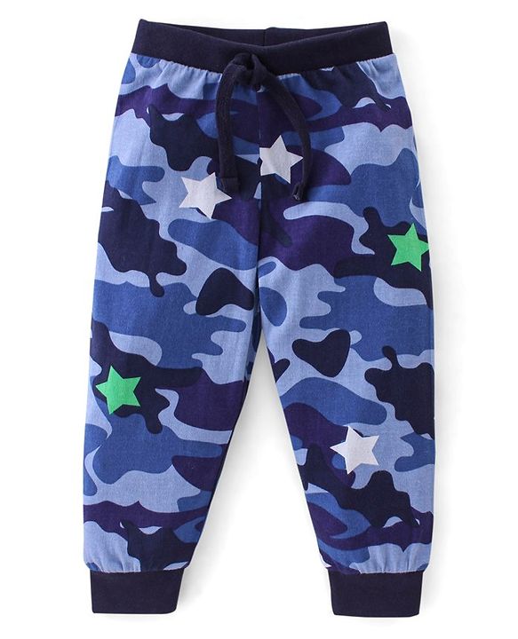 Babyhug Cotton Jersey Knit Full Length Lounge Pants Striped & Star Print Pack of 3 - Multicolor