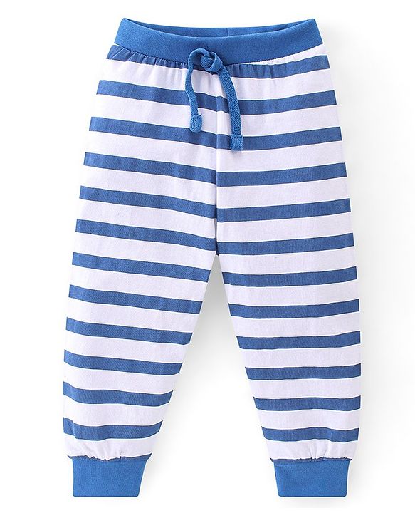 Babyhug Cotton Looper Full Length Lounge Pant With Text Print Pack Of 3 - Navy Blue Yellow & Red