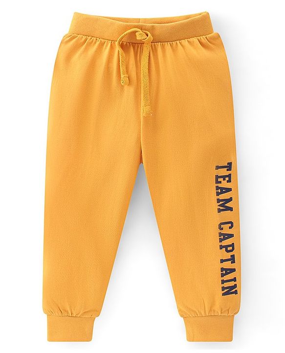 Babyhug Cotton Looper Full Length Lounge Pant With Text Print Pack Of 3 - Navy Blue Yellow & Red