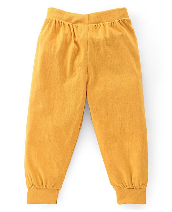 Babyhug Cotton Looper Full Length Lounge Pant With Text Print Pack Of 3 - Navy Blue Yellow & Red