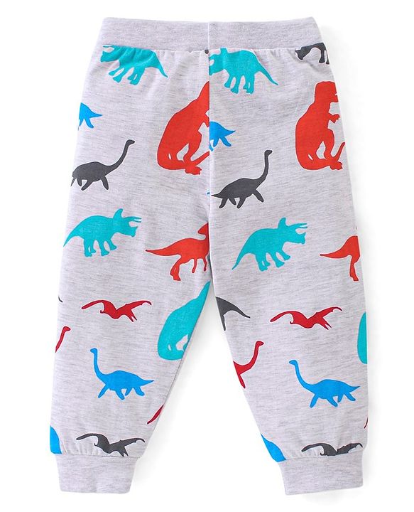 Babyhug Cotton Jersey Knit Full Length Lounge Pants Striped & Dino Print Pack of 3 - Multicolor