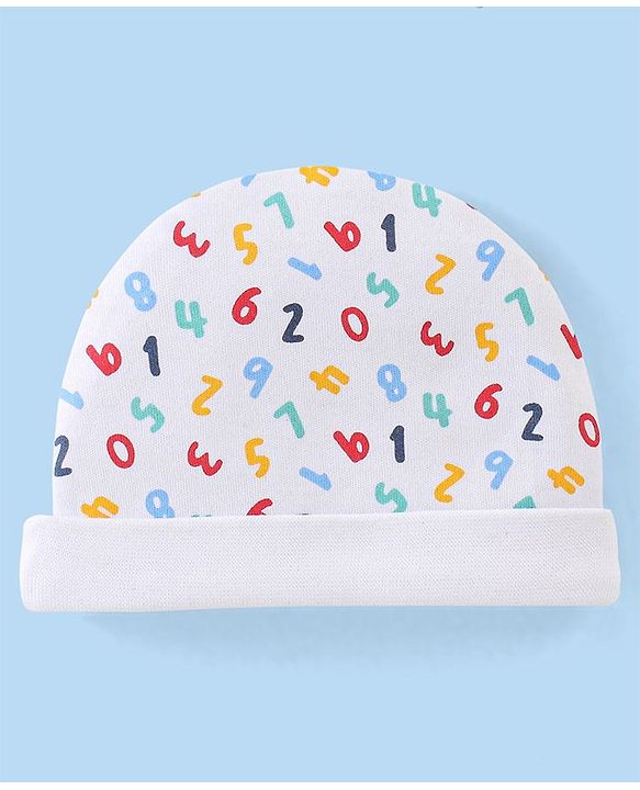 Babyhug 100% Cotton Knit Cap Mittens & Booties Number Print - Multicolour
