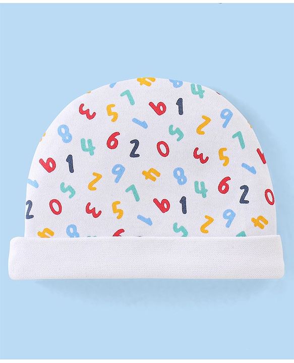 Babyhug 100% Cotton Knit Cap Mittens & Booties Number Print - Multicolour