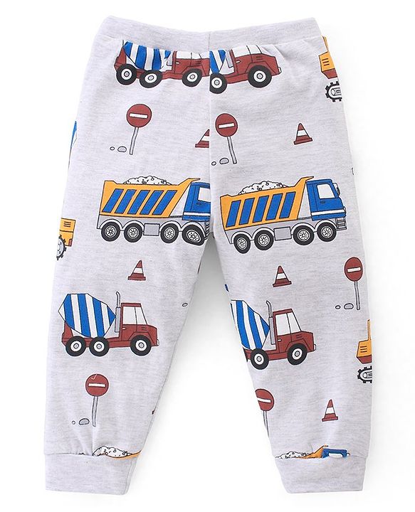 Babyhug Cotton Jersey Knit Full Length Lounge Pant Truck & Text Print Pack of 3 - Blue White & Yellow