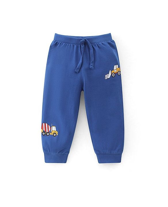 Babyhug Cotton Jersey Knit Full Length Lounge Pant Truck & Text Print Pack of 3 - Blue White & Yellow