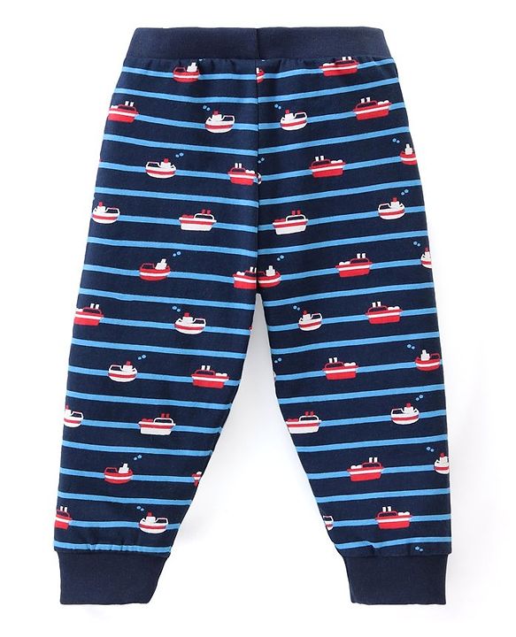 Babyhug Cotton Knit Full Length Striped & Solid Colour Lounge Pants Pack of 3 - Multicolour
