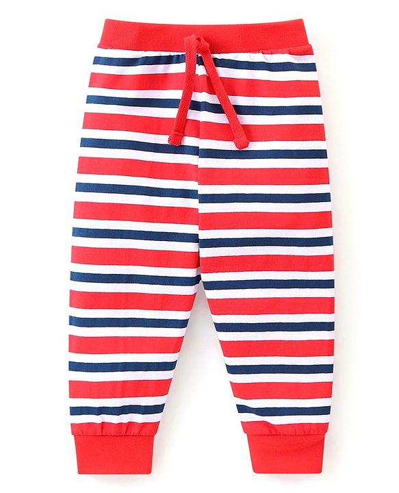 Babyhug Cotton Knit Full Length Striped & Solid Colour Lounge Pants Pack of 3 - Multicolour