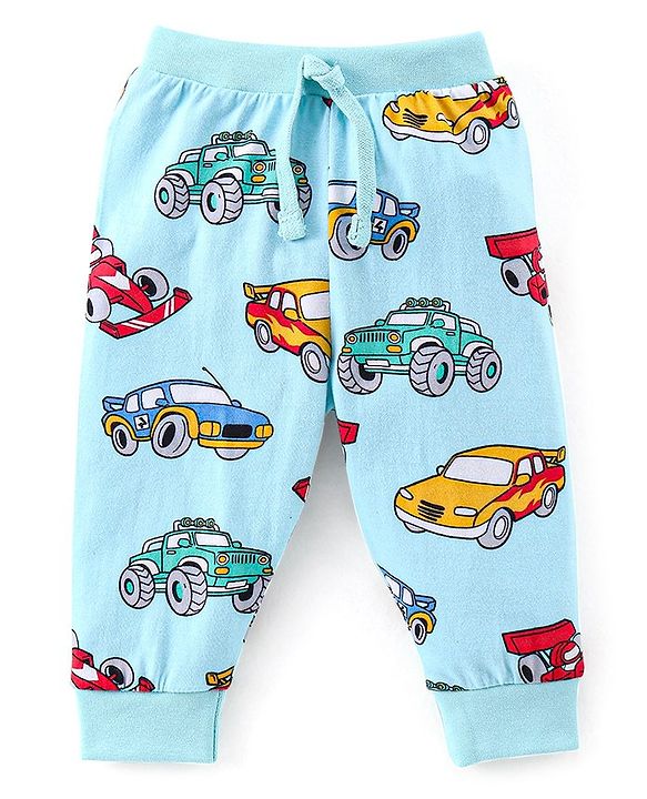Babyhug Cotton Full Length Lounge Pants Car Print Pack of 3 - Blue