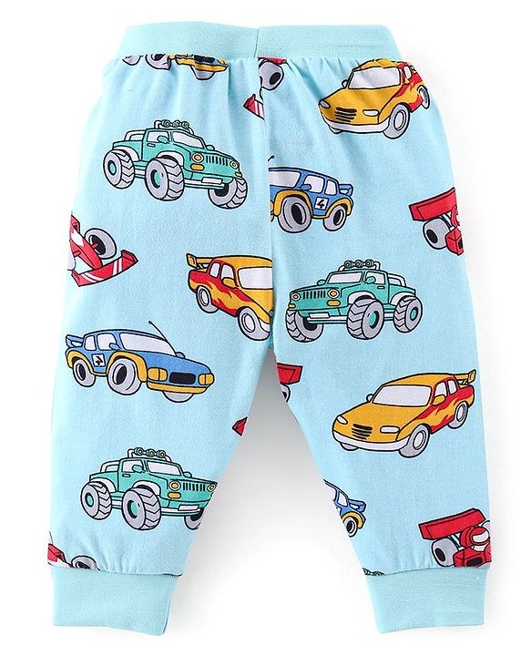 Babyhug Cotton Full Length Lounge Pants Car Print Pack of 3 - Blue