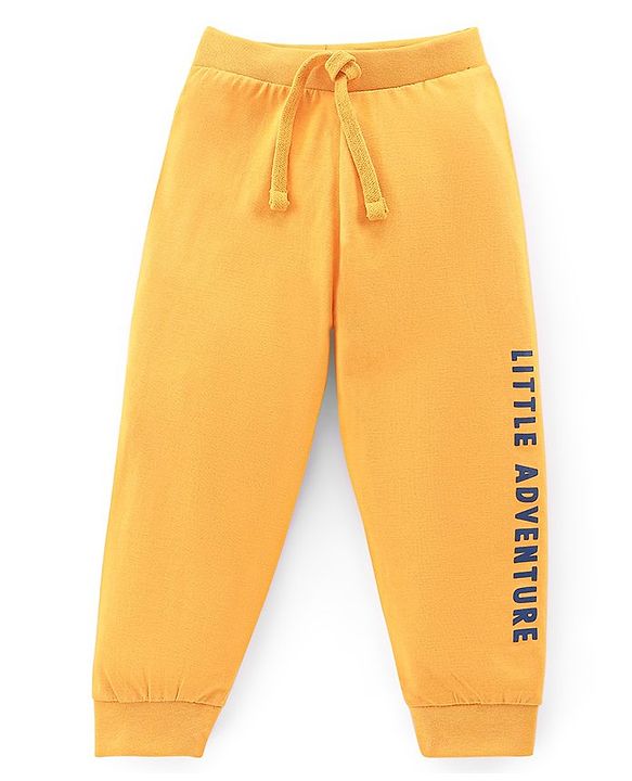 Babyhug Cotton Knit Full Length Text Print Lounge Pants Pack of 3 - Yellow Green & Blue